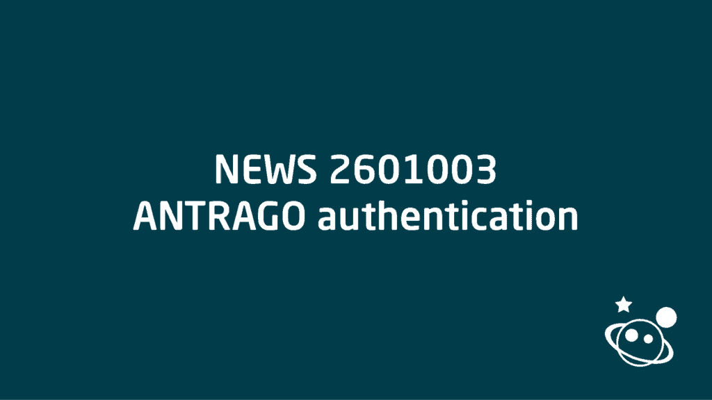 Lernwelt Video: NEWS 2601003 – ANTRAGO authentication 1 ANTRAGO Authentifizierungssymbol mit Text und Logo auf dunklem Hintergrund.